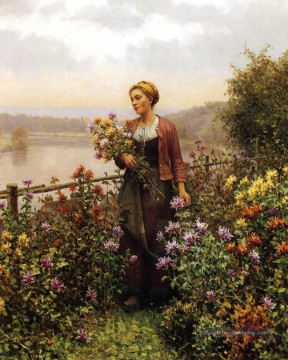  Chevalier Galerie - Femme dans une paysanne de jardin Daniel Ridgway Knight Flowers